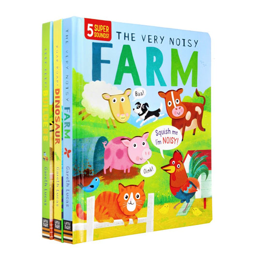 My First Sound Book Collection 3 Book Set (Very Noisy Farm, Builders and Dinosaur)