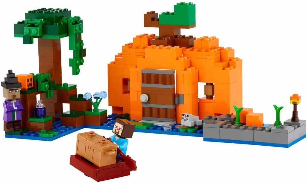 LEGO Minecraft The Pumpkin Farm Set, Buildable Toy House with Frog, Boat, Treasure Chest and Steve and Witch Figures, Swamp Biome Action Toy, Gift for Kids, Boys, Girls 21248