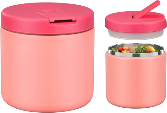 Itslife Thermal Food Container, 560 ml, Stainless Steel Warming Container, Children's Leak-proof Lunch Container with Buckle Cover, Wide Neck, Insulation, Suitable for Cold and Hot Food, Pink