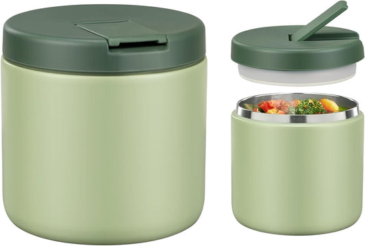 Itslife Thermal Food Container, 560 ml, Stainless Steel Warming Container, Children's Leak-proof Lunch Container with Buckle Cover, Wide Neck, Insulation, Suitable for Cold and Hot Food, Green