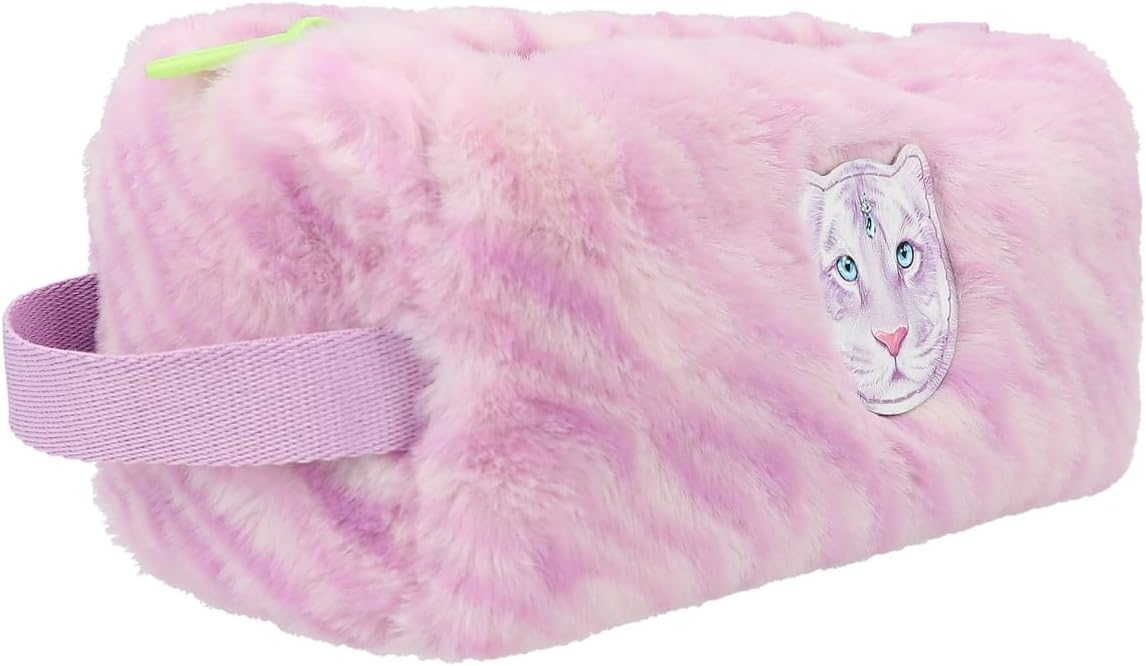 Depesche 12500 TOPModel Fantasy Tiger - Cosmetic Bag Made of Plush Fur in Lavender, Beauty Case with Zip, Black, black