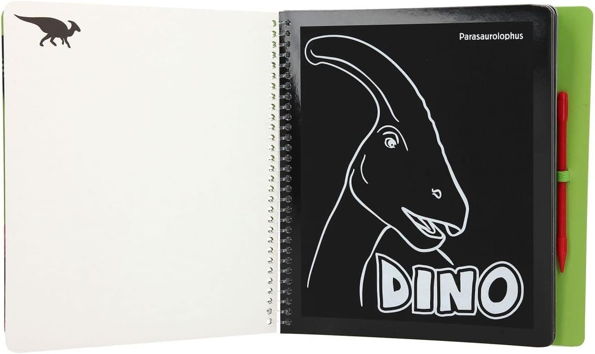 Depesche 11662 Dino World Magic Scratch Book with Cool Dino Motifs for Scratching, Magic Colour Gradient, Approx. 20 x 19.5 x 2 cm