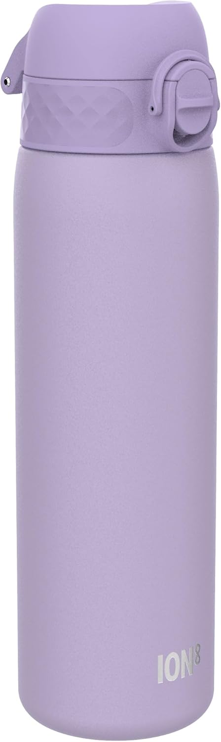 Ion8 Steel Water Bottle, 600 ml, Leak-Proof, One-Handed Opening, Secure Locking, Dishwasher Safe, Flip Lid, Carry Handle, Easy to Clean, Durable & Scratch Resistant, Light Purple