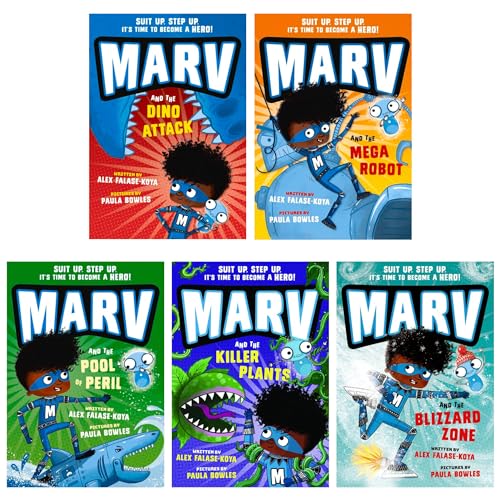 Marv Collection by Alex Falase-Koya 5 Books Set (Marv and the Dino Attack, Marv and the Mega Robot, Marv and the Pool of Peril, Marv and the Killer Plants & Marv and the Blizzard Zone)