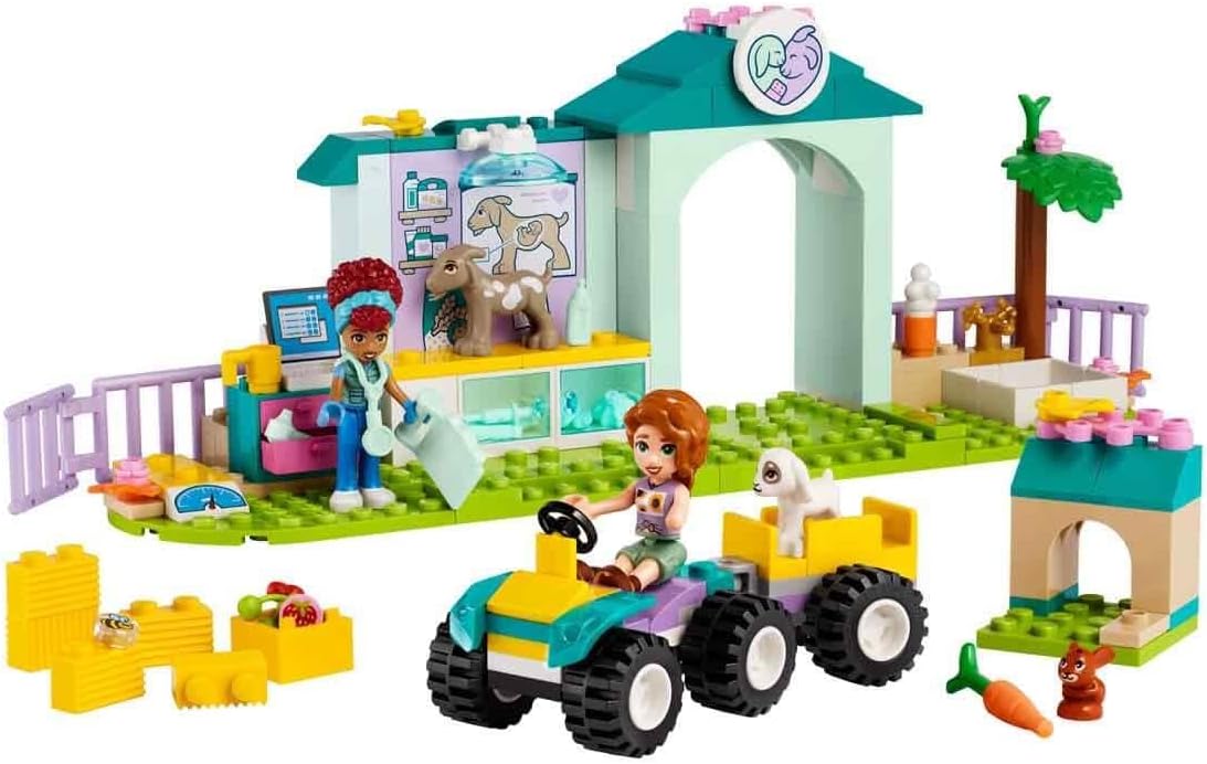 LEGO Friends Farm Animal Clinic, Farm Set with Veterinarian Toy for Children from 4 Years, Includes 2 Figures and 3 Animals Including Goat and Rabbit Figure, Gift for Girls and Boys 42632