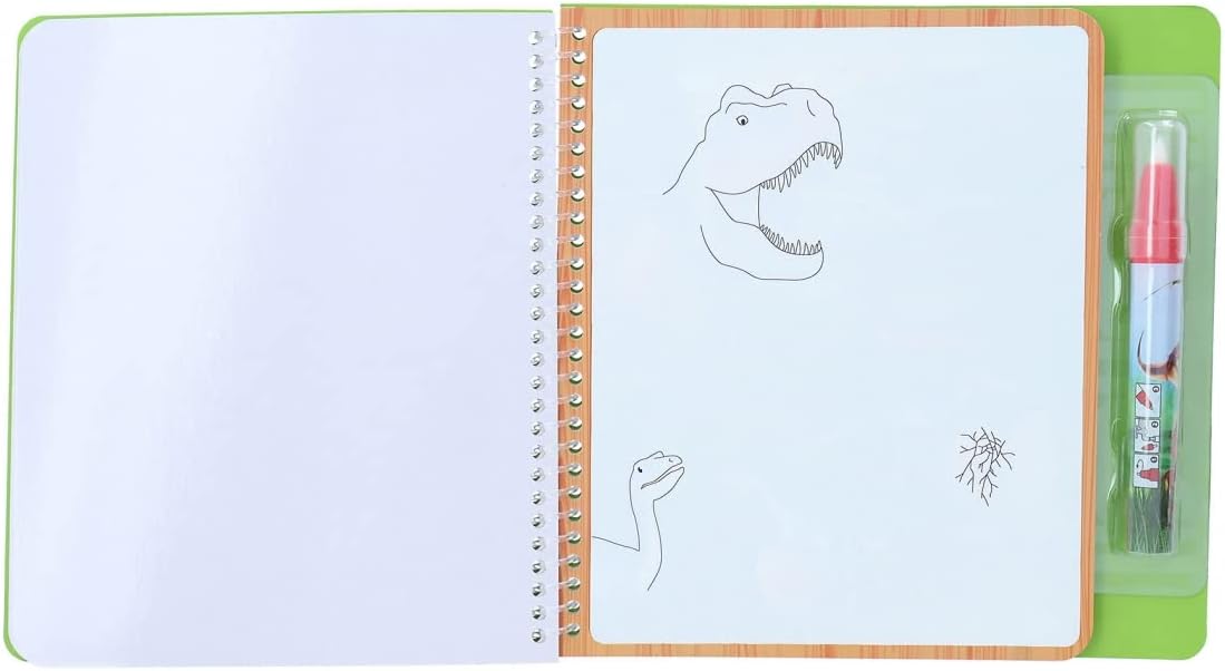 Depesche 12095 Dino World Aqua Magic Book - Colouring Book with Hidden Dinosaur Motifs, Creative Book with 5 Repaintable Pages and a Water Pen