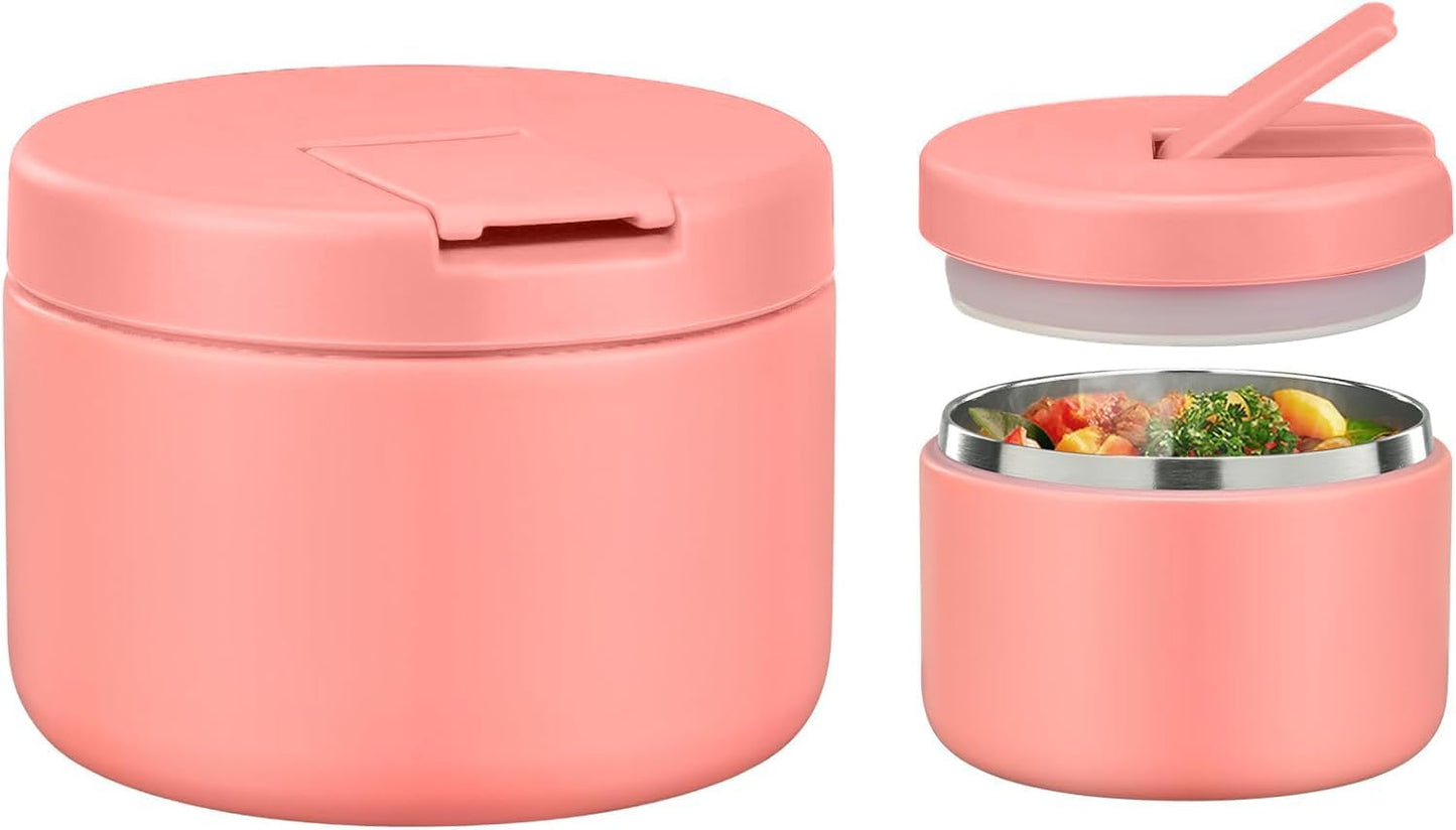 Itslife Thermal Food Container, 350 ml, Stainless Steel Warming Container, Children's Leak-proof Lunch Container with Buckle Cover, Wide Neck, Insulation, Suitable for Cold and Hot Food, Pink