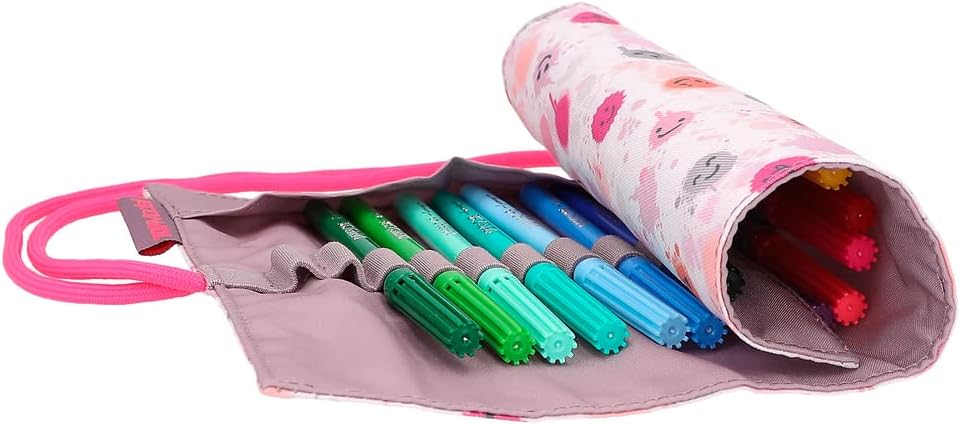 Depesche TOPModel Happy Together 11740 Filled Pencil Roll with Ties in Pink Includes 18 Fibre-Tips and Additional Loops