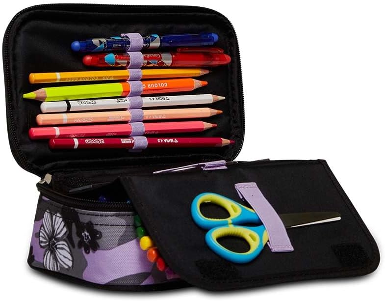 Seven Quick Case School Pencil Case - Complete with Pencils, Felt Tip Pens - Black