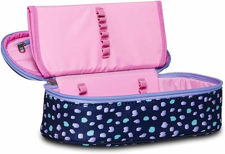 Seven Pencil Case, Multicoloured, Sustainable Fabric, Pencil Case for Stationery, with Timetable and Elastic Bands for Girls & Boys, School & Primary School, CHARMING PATCH, Chalk Violet/English