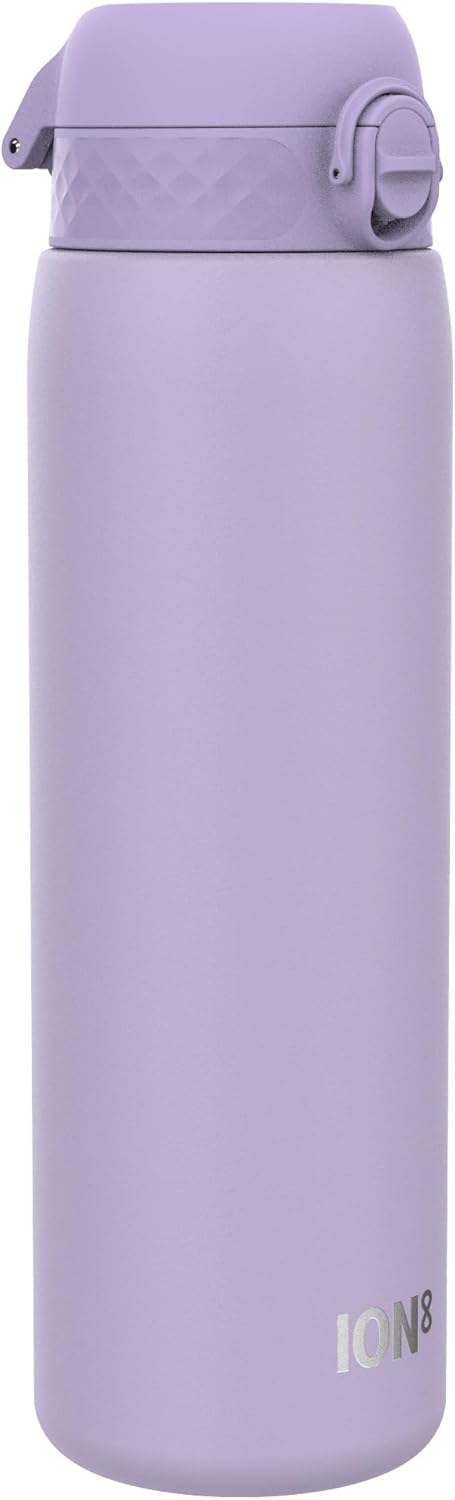 Ion8 Vacuum Insulated Stainless Steel Water Bottle, 1 Litre, 920 ml, Leak-Proof, One-Handed Opening, Secure Locking, Dishwasher Safe, Carry Handle, Durable, Ideal for Sports and Yoga, Light Purple