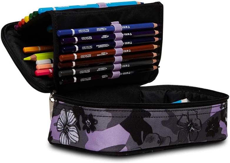 Seven Quick Case School Pencil Case - Complete with Pencils, Felt Tip Pens - Black