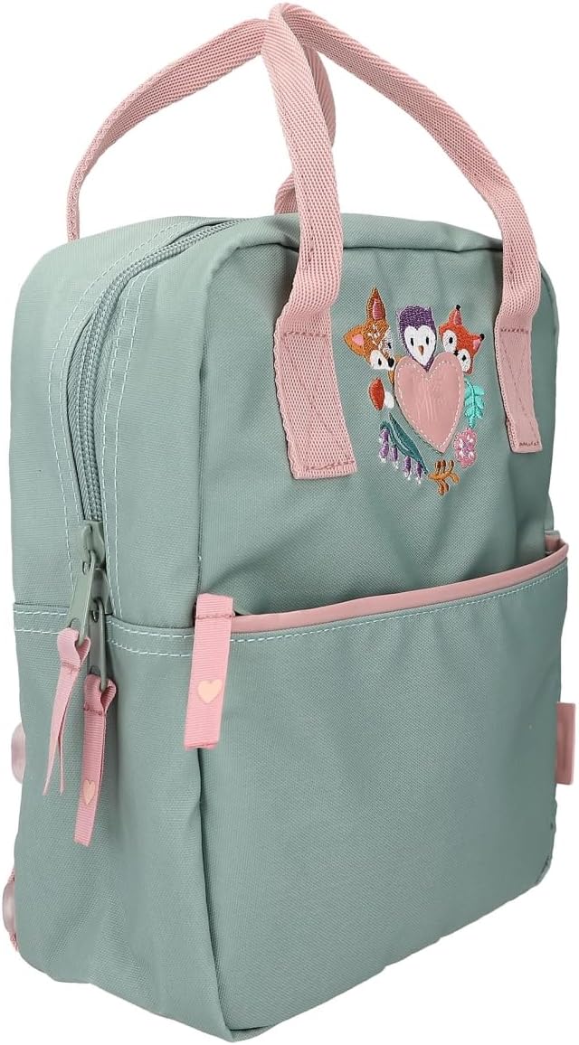 Depesche 12571 Princess Mimi Wild Forest Backpack in Green and Pink with Forest Animals, Bag with Zip