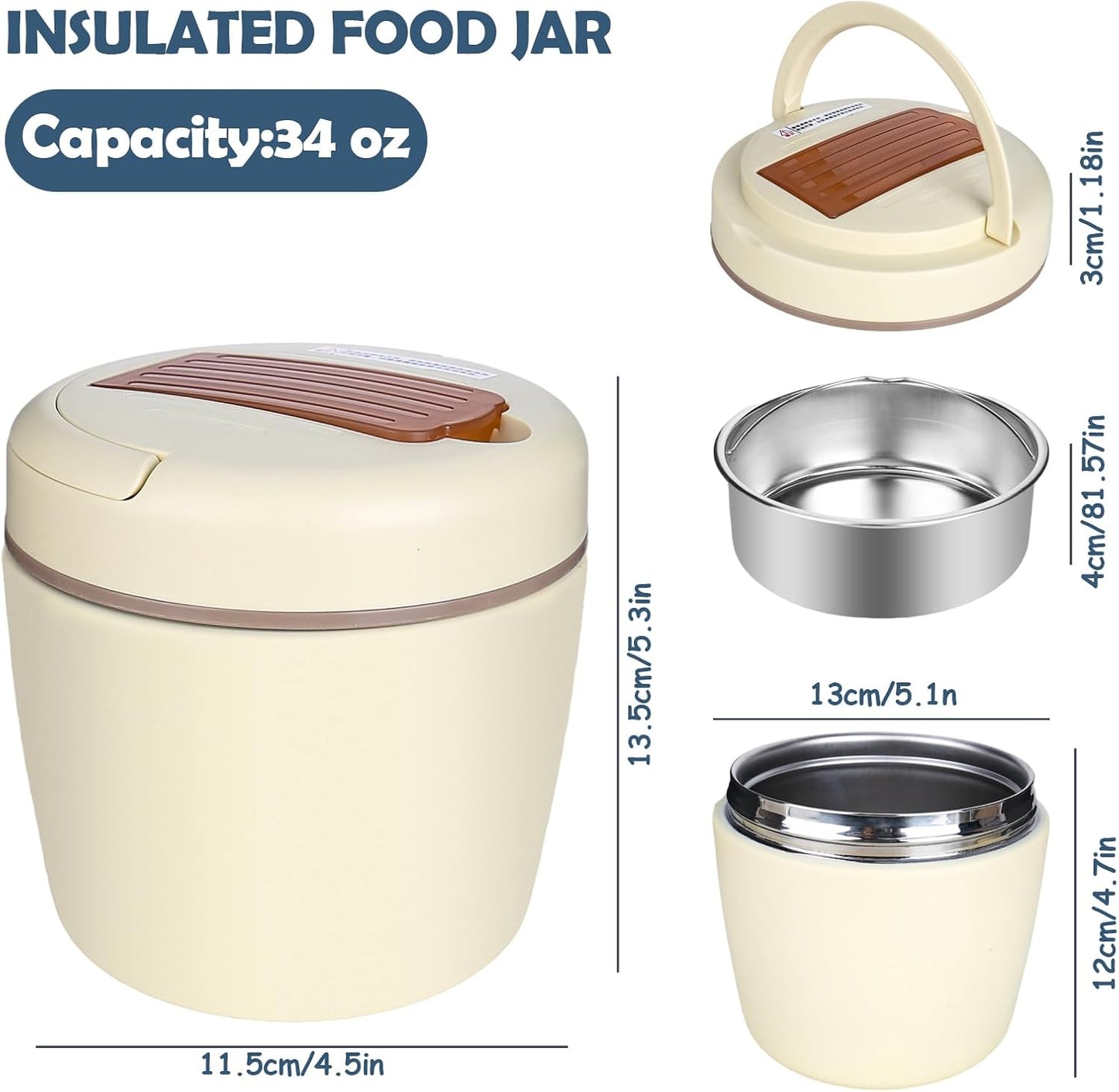 CTDMJ Thermal Container for Food, 1200 ml Thermal Bowl with Folding Spoon, Stainless Steel Warming Container, Wide Mouthed Vacuum Warming Bowl for Meals, Keep Food Warm and Cold