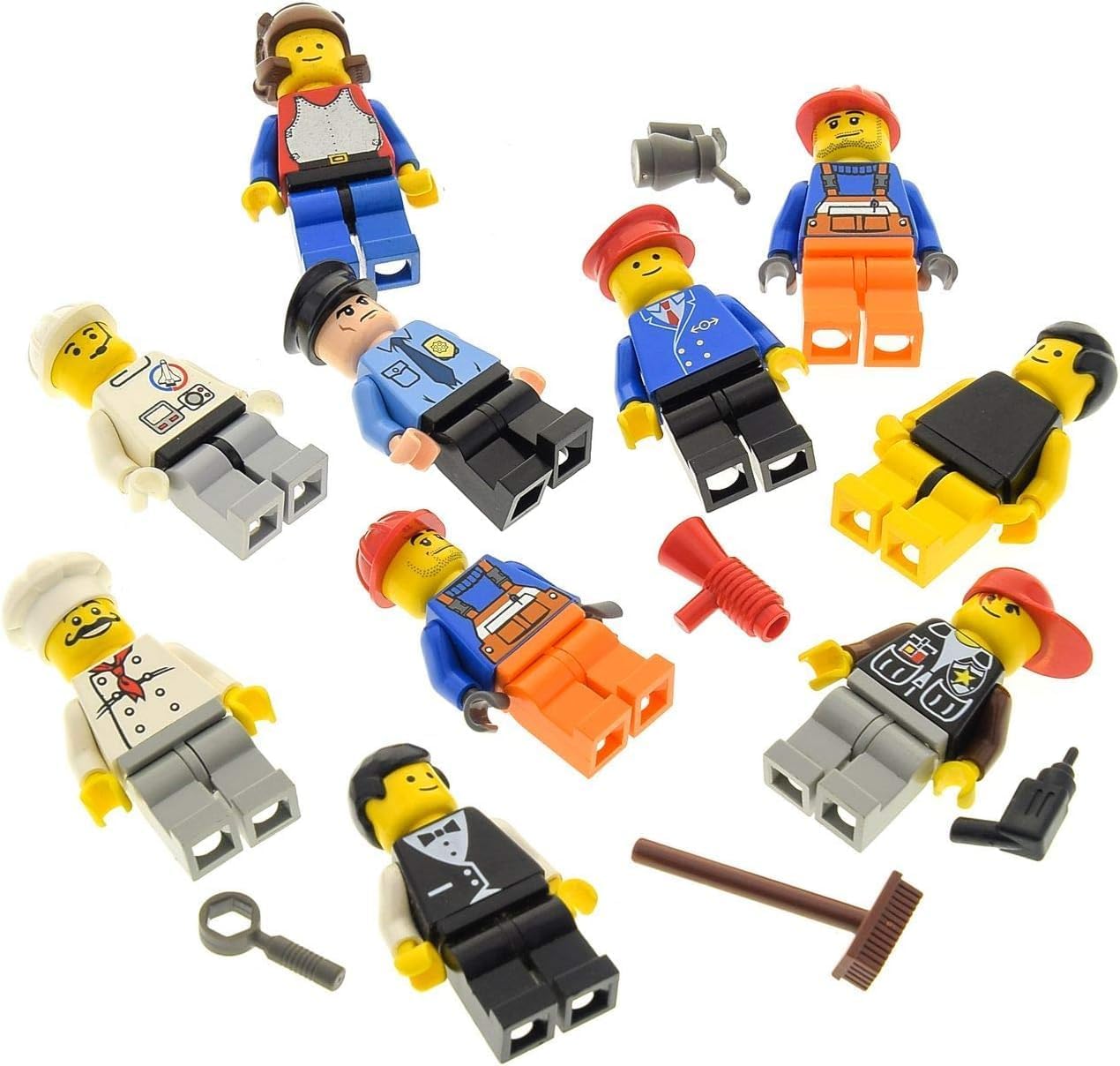 10 x Lego System Figures Town City Mini Figure with Accessories Man Woman Random Mixed