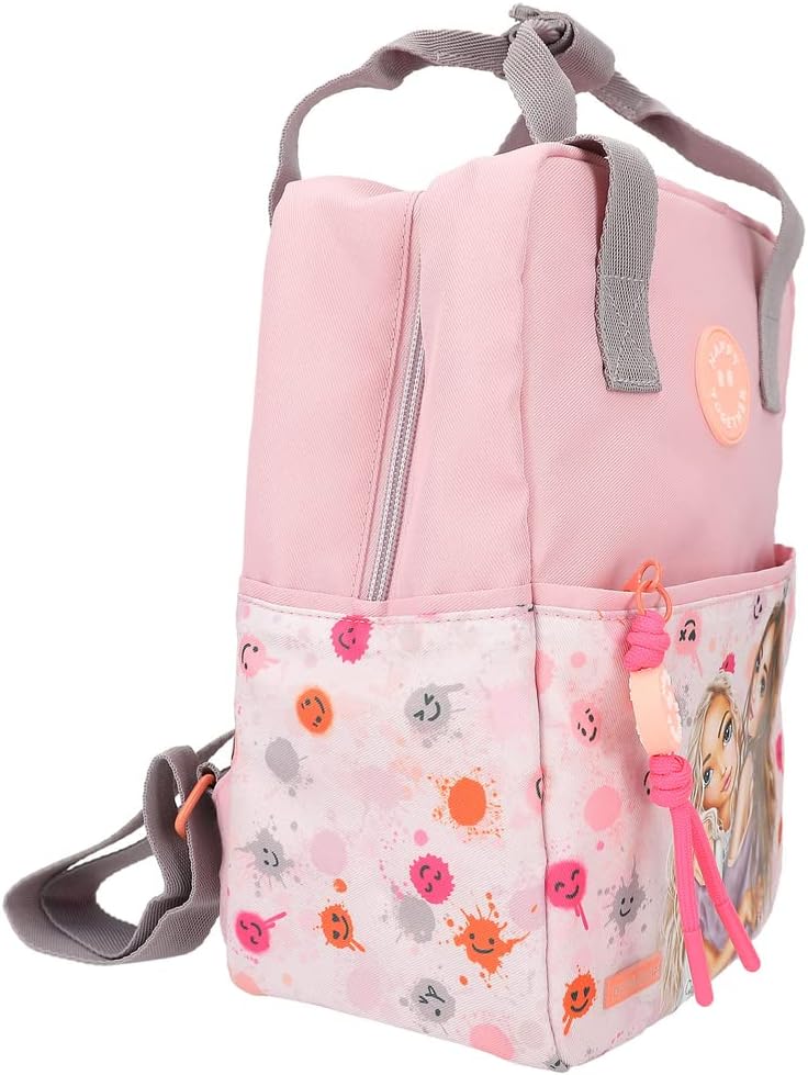 Depesche 12263 TOPModel Happy Together Backpack in Pink with Model Motif and Smiley Pattern Bag with Adjustable Shoulder Straps, multicoloured