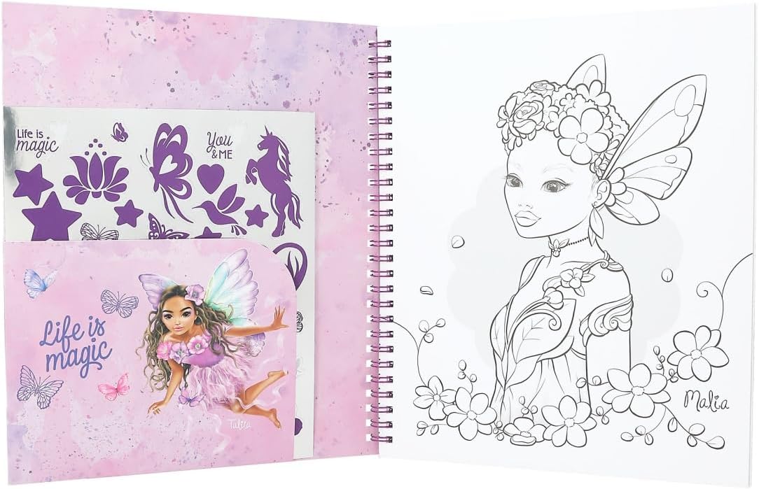 TOPModel Set: Colouring Book with Sequins + Writing Paper in Expanding Folder - Fairy Love | Creative Colouring Book & Enchanting Stationery Set for Girls