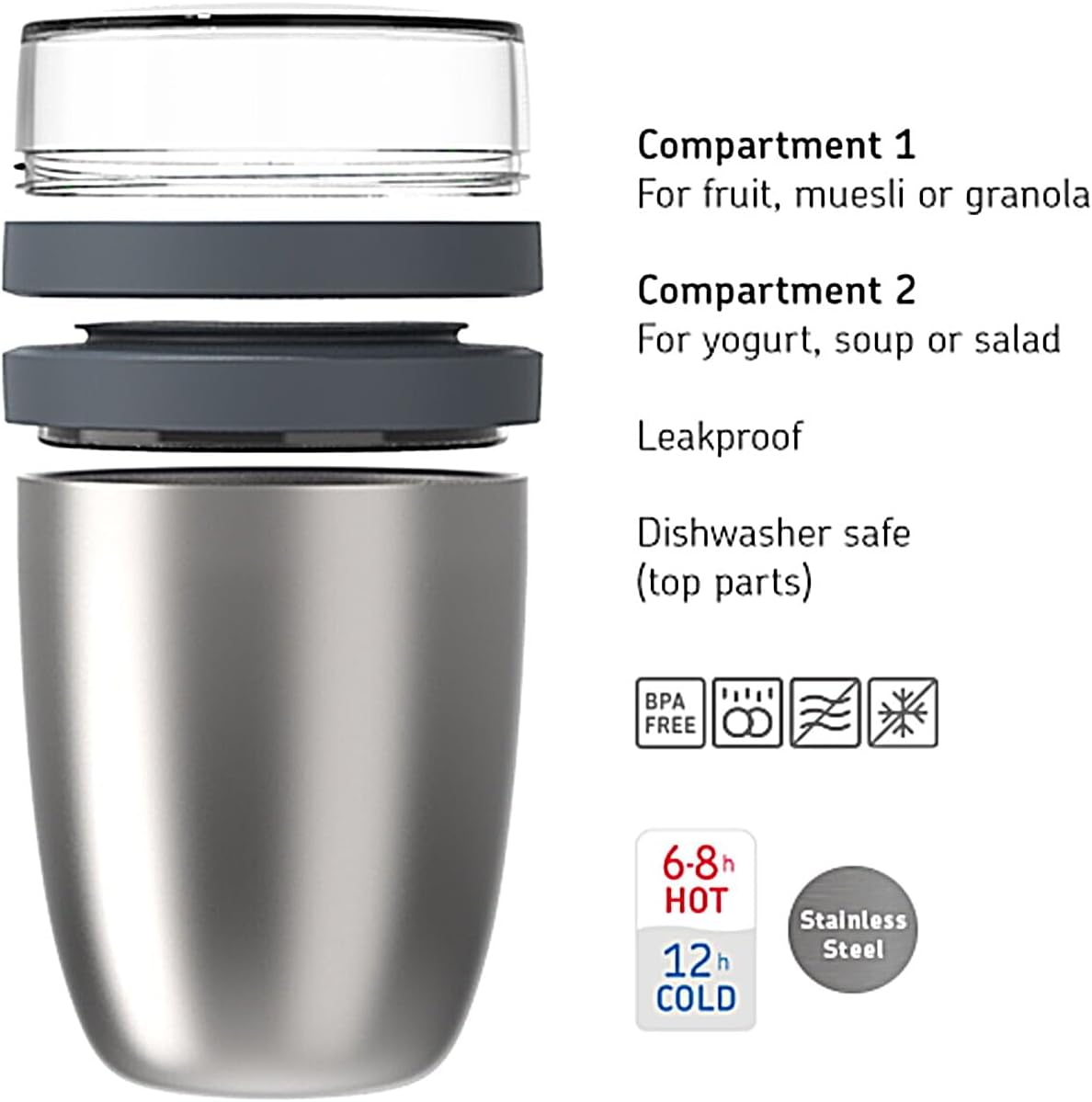 Mepal Ellipse Lunch Pot, Nordic Denim, 500 ml Practical Thermal Food Container, Yoghurt Pot, To Go Pot, Keeps Food Warm or Cool for Long Time, Plastic, 500 and 200 ml