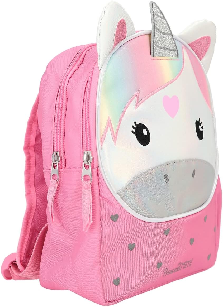 Depesche 12207 Princess Mimi Backpack in Pink and White with Unicorn Motif, Glitter and Hearts Pattern, Bag with Adjustable Straps and Chest Strap, Cartoon, Multicoloured, multicoloured, Fantasy