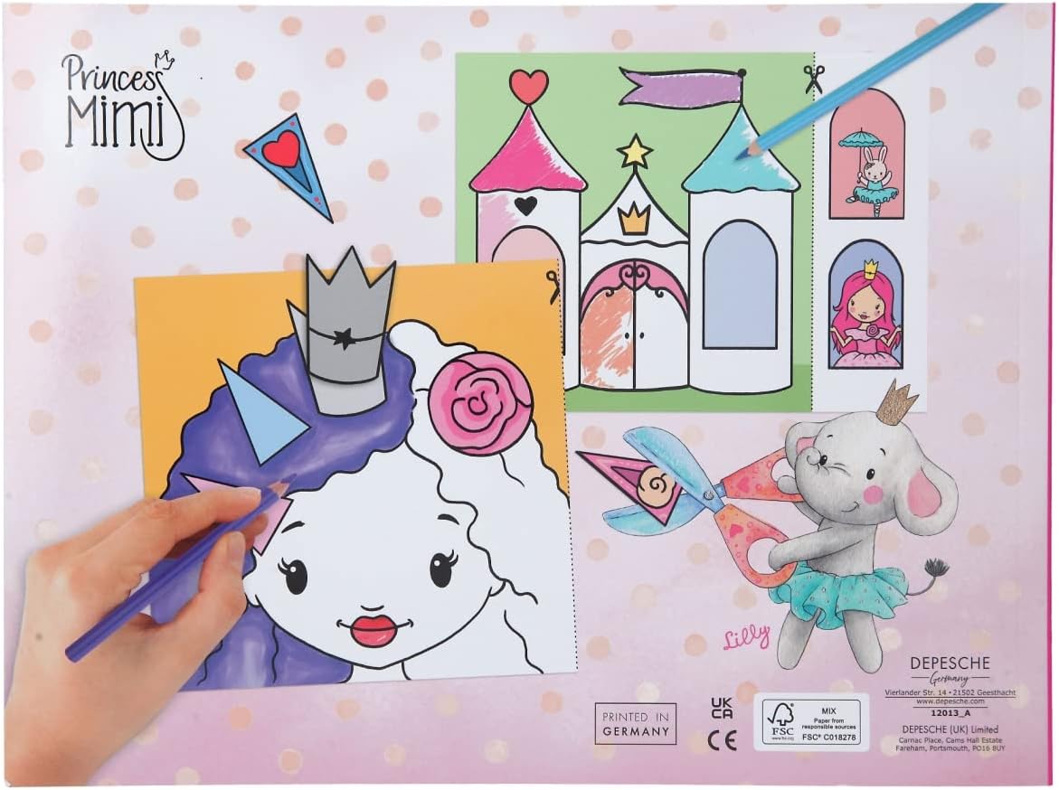 Depesche 12013 Princess Mimi Activity Book with 48 Pages for Crafts and Colouring Many Simple Designs from the Princess World, Colouring Book with Small, Easy-to-Understand Instructions Symbols