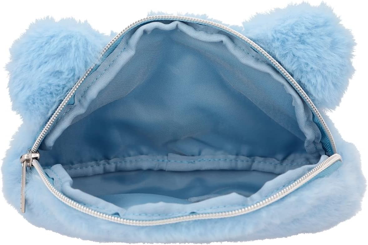 Depesche 11993 TOPModel Iceworld Cosmetic Bag in Light Blue with Soft Plush Fur, Polar Bear Face and Ears, Bag with Silver Zip