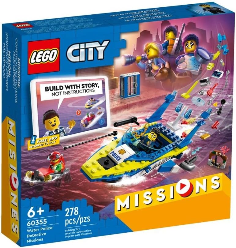 LEGO 60355 City Detective Missions of the Water Police, Interactive Adventure Playset with Boat and 4 Mini Figures, Police Toy Gift