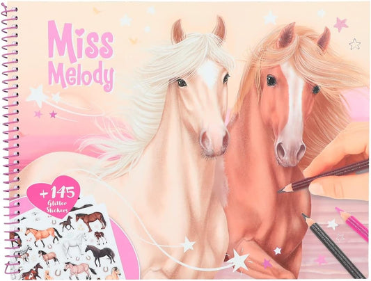 Depesche Miss Melody 12479 Colouring Book with Dreamlike Horse Motifs, 44 Pages, Colouring Book with Many Glitter Stickers