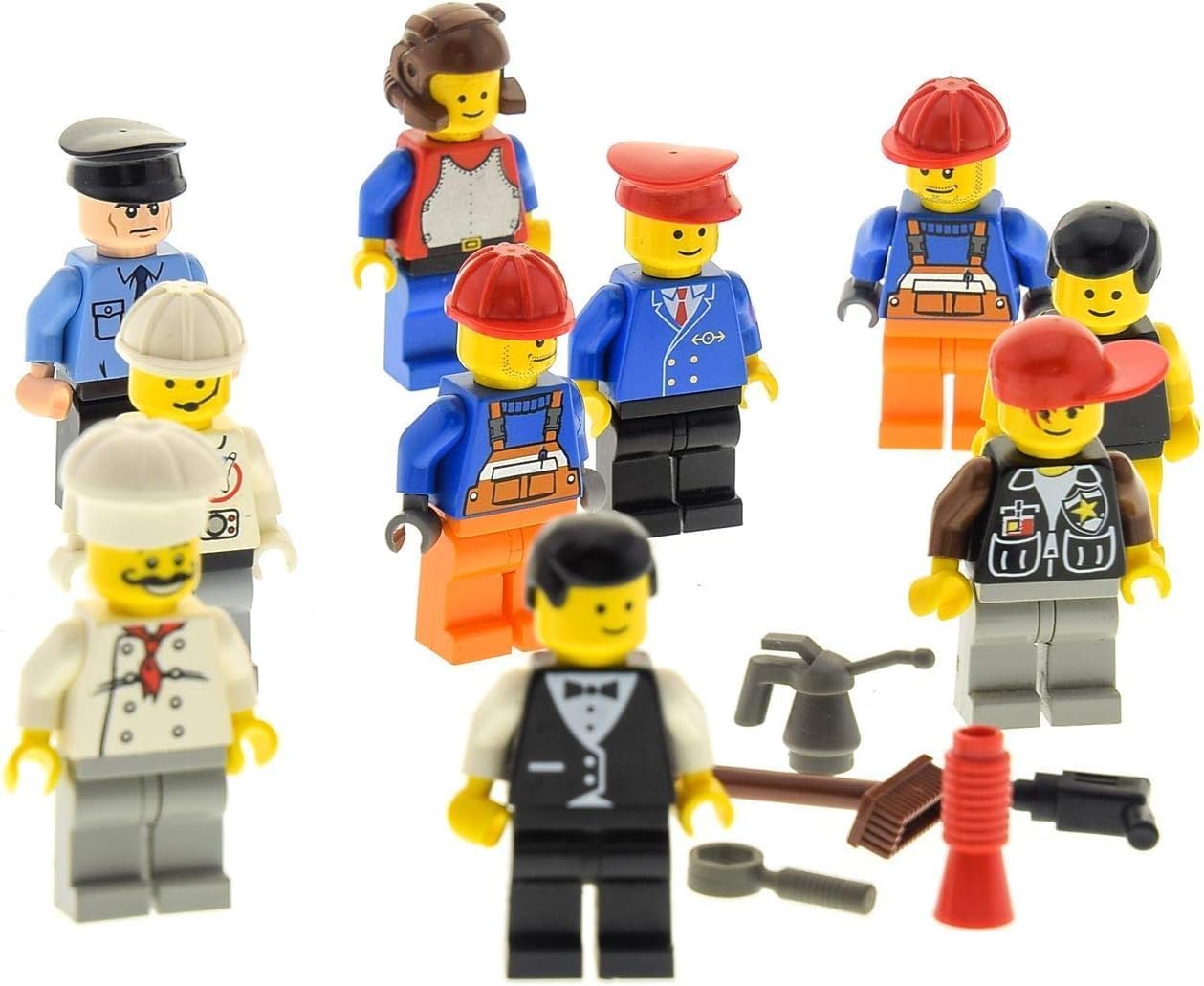 10 x Lego System Figures Town City Mini Figure with Accessories Man Woman Random Mixed