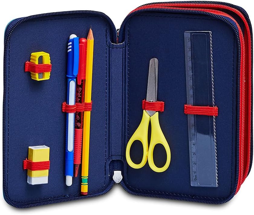 Seven Pencil Case, Multicoloured, Sustainable Fabric, Pencil Case for Stationery, with Pens, Ballpoint Pen & More, 3 Compartments, Girls & Boys, School & Primary School, XXL Spiderman Marvel, blue,