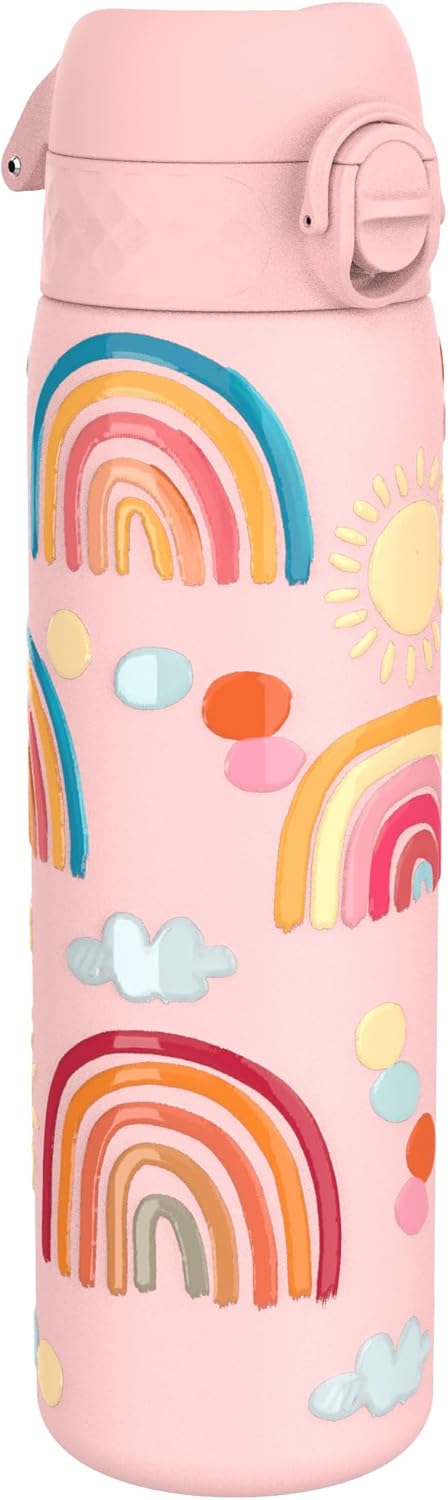 ION8 Vacuum Insulated Stainless Steel Water Bottle, 500 ml, Leak-Proof, One-Handed Opening, Secure Locking, Dishwasher Safe, Carry Handle, Easy to Clean, Durable & Scratch-Resistant, Rainbow Design