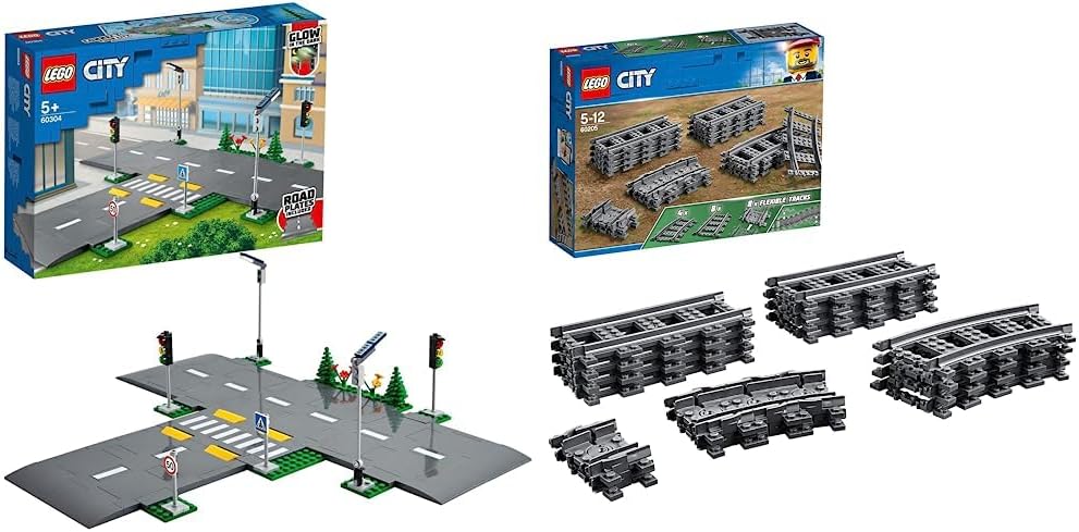 LEGO 60304 City Road Plates Kit with Traffic Lights, Building Kit with Glow in the Dark Stones