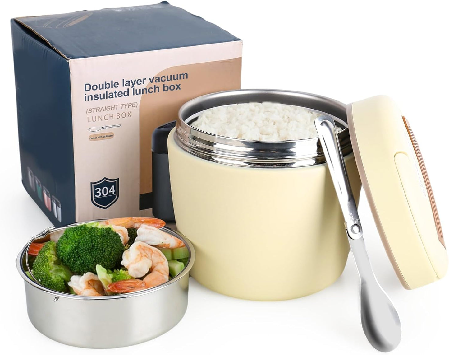 CTDMJ Thermal Container for Food, 1200 ml Thermal Bowl with Folding Spoon, Stainless Steel Warming Container, Wide Mouthed Vacuum Warming Bowl for Meals, Keep Food Warm and Cold