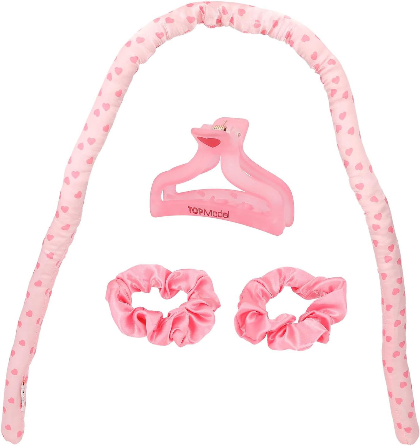 Depesche TOPModel Beauty and Me 12827 Curler Set in Pink and with Hearts Including Papilot, Hair Clip and 2 Scrunchies