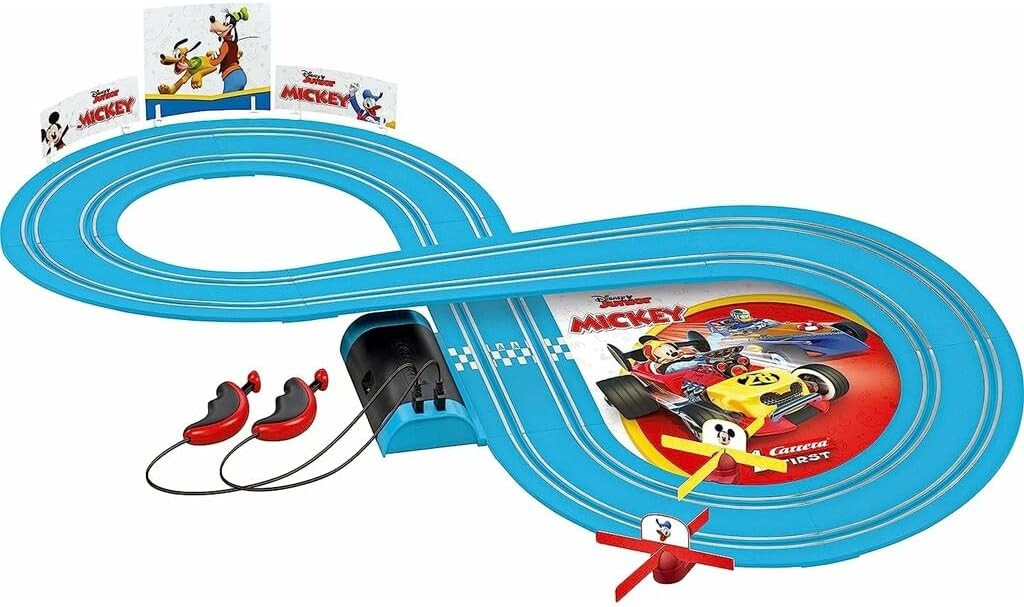 Carrera - 20063045 - Carrera First I Mickey's Fun Race I The First Race Track for Toddlers with Disney Figures I 2.4 Metre Play Track Ergonomic Hand Regulator I With Spinning Top for Extra Fun