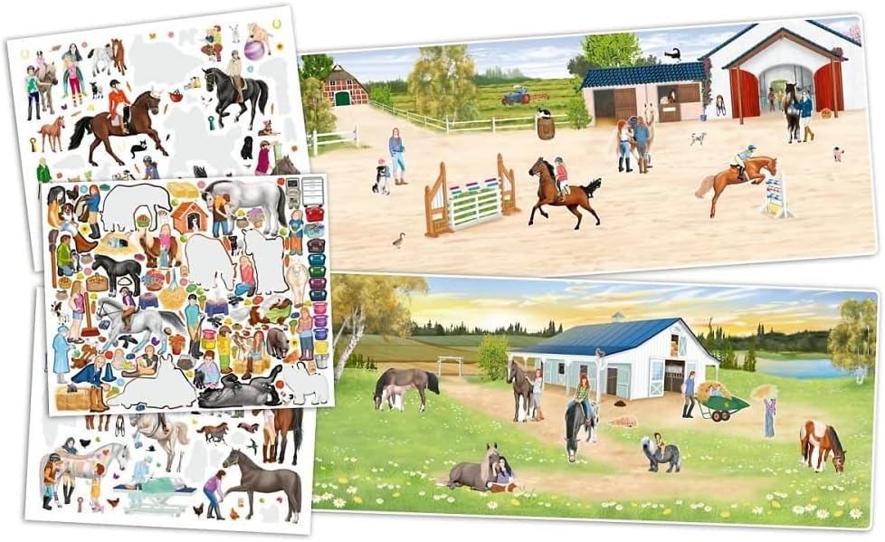 Depesche 12502 Create Your Happy Horses Sticker Book with 24 Pages for Creating Beautiful Horse Worlds, Colouring Book with 6 Sticker Sheets