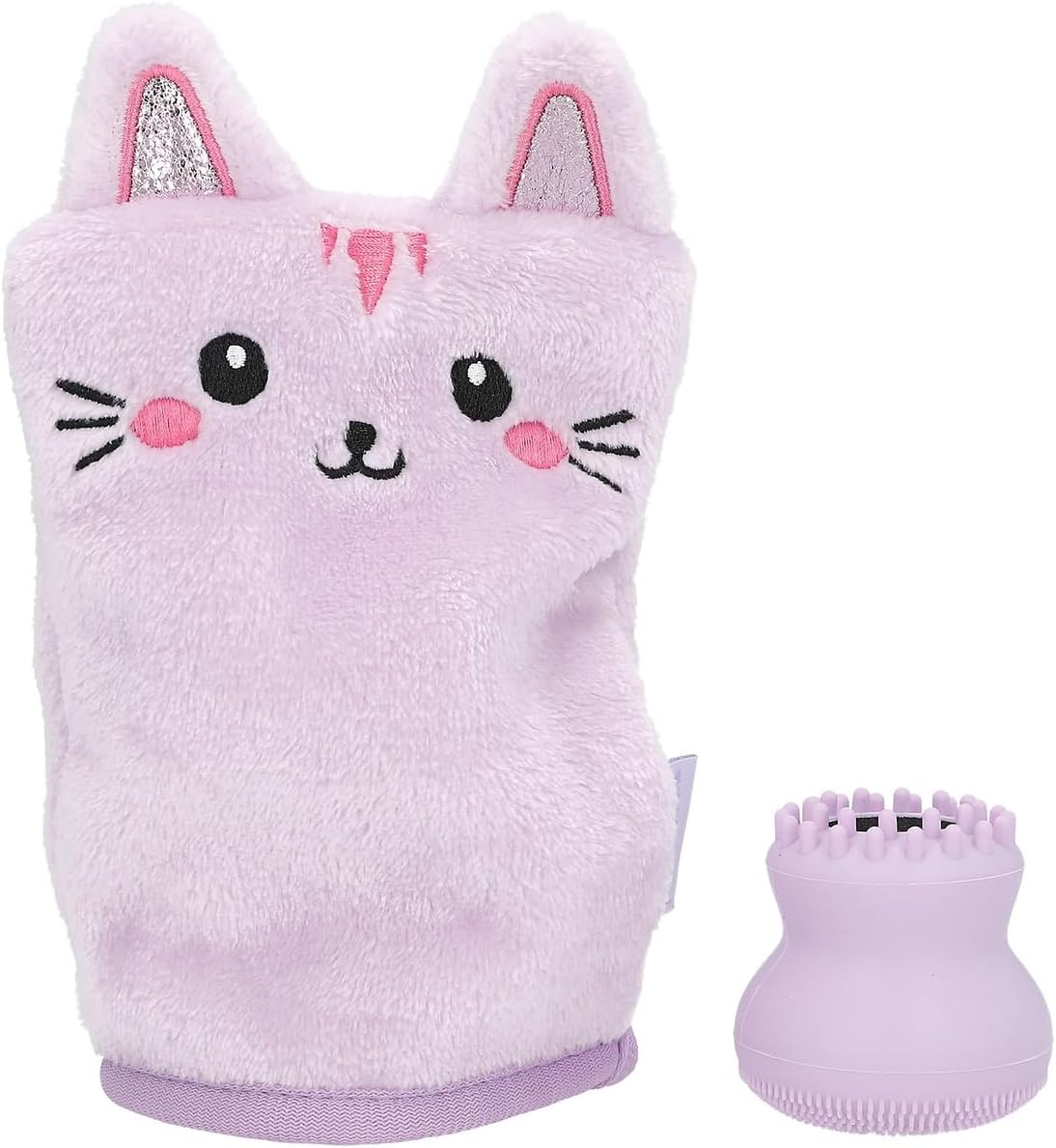 Depesche TOPModel 13252 Wash Mitt and Face Sponge Set Beauty and Me in Purple and with Cat Motifs