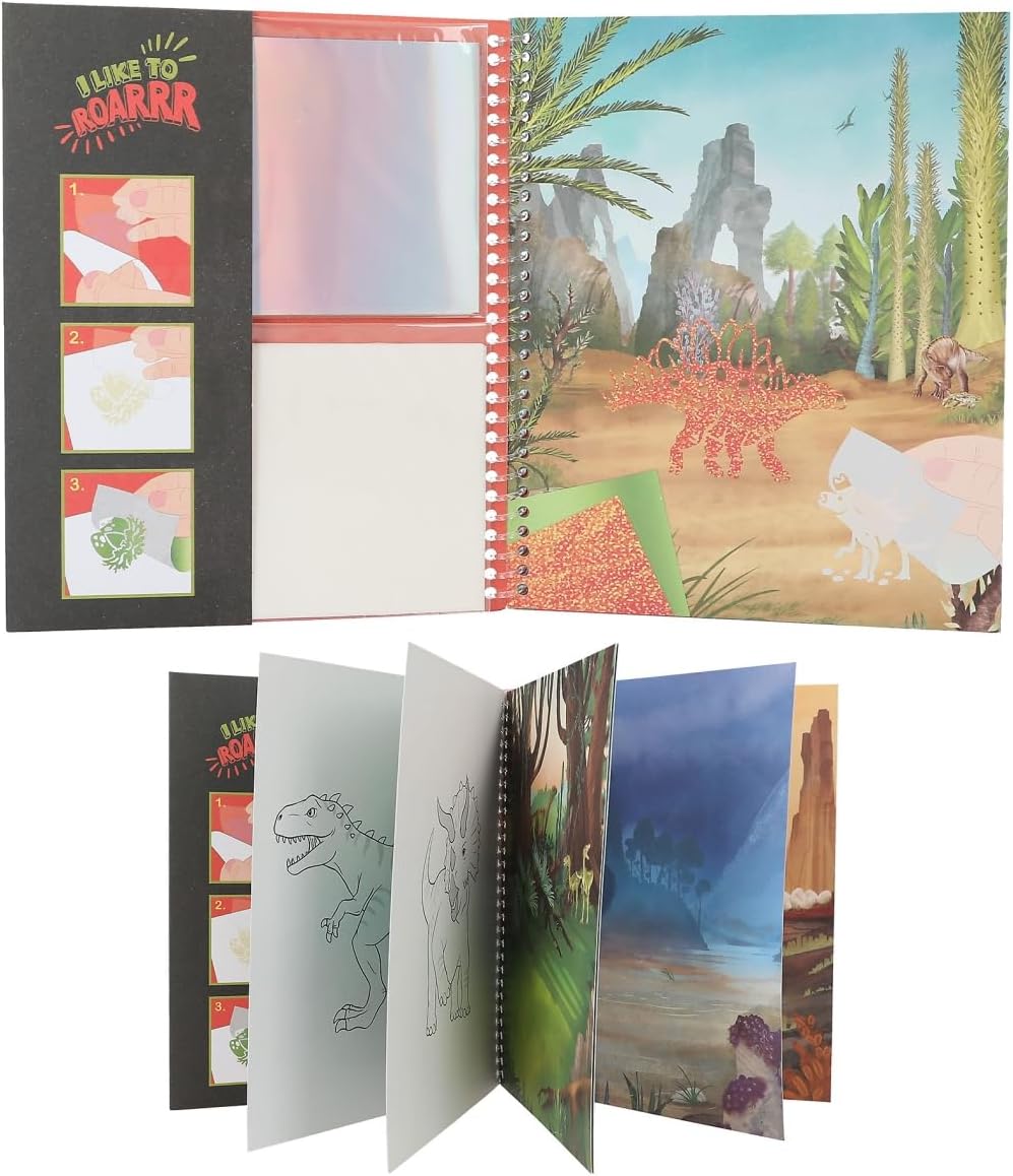 Depesche 12473 Dino World Coloring Book Stick &amp; Shine, 24 σελίδες με υπέροχα μοτίβα Dino, για χρωματισμό και σχεδιασμό