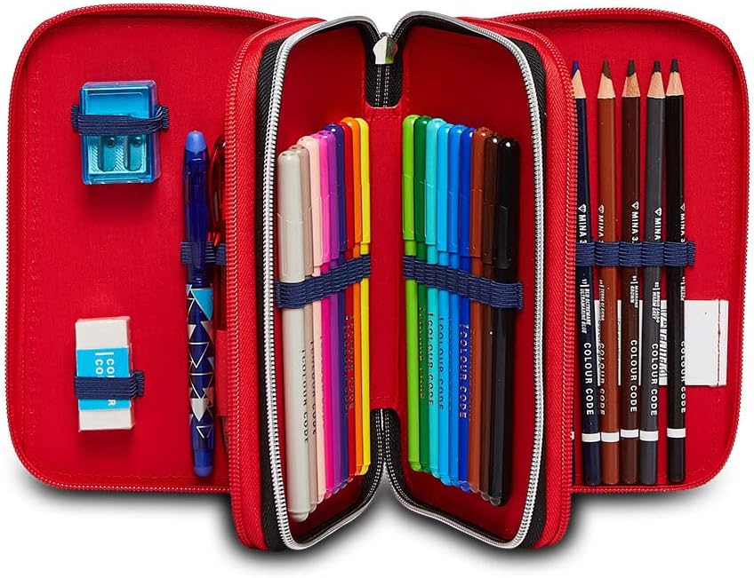 Seven Pencil Case, Multicoloured, Pencil Case for Stationery, Case with Pens, Ballpoint Pens, & More, 3 Compartments, Girls & Boys, School - Elementary School, XXL, THE AVENGERS, blue, School