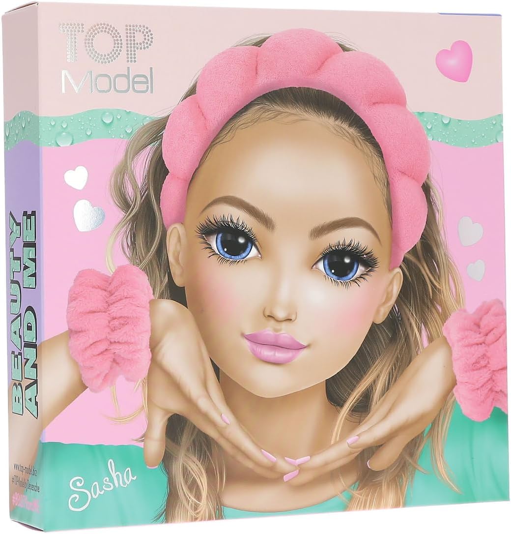 Depesche 13250 TOPModel Beauty and Me Beauty Set with Padded Headband and Absorbent Wrist Wash Band in Pink