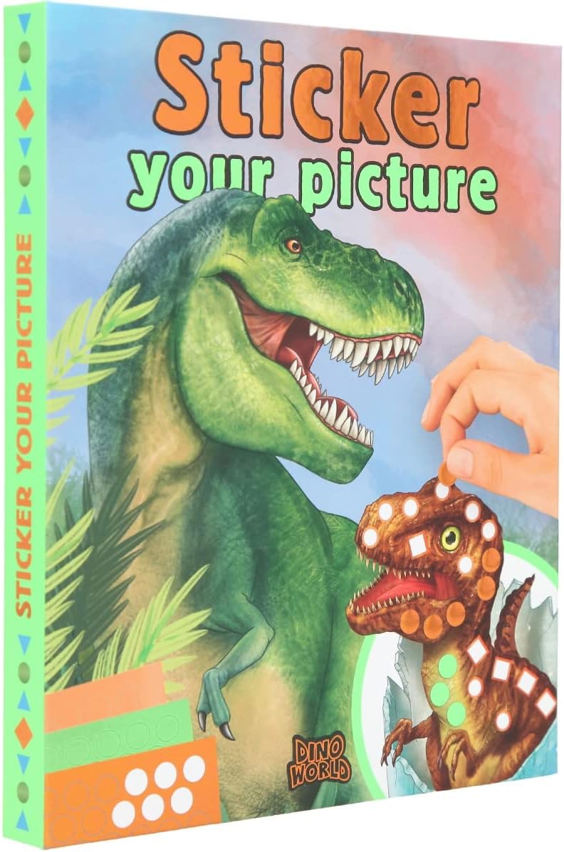 Depesche 11882 Dino World Sticker Your Picture Sticker Book with 25 Pages Full of Dinosaur, Jungle and Prehistoric Designs to Complement, with 10 Sticker Sheets in Different Shapes and Colours