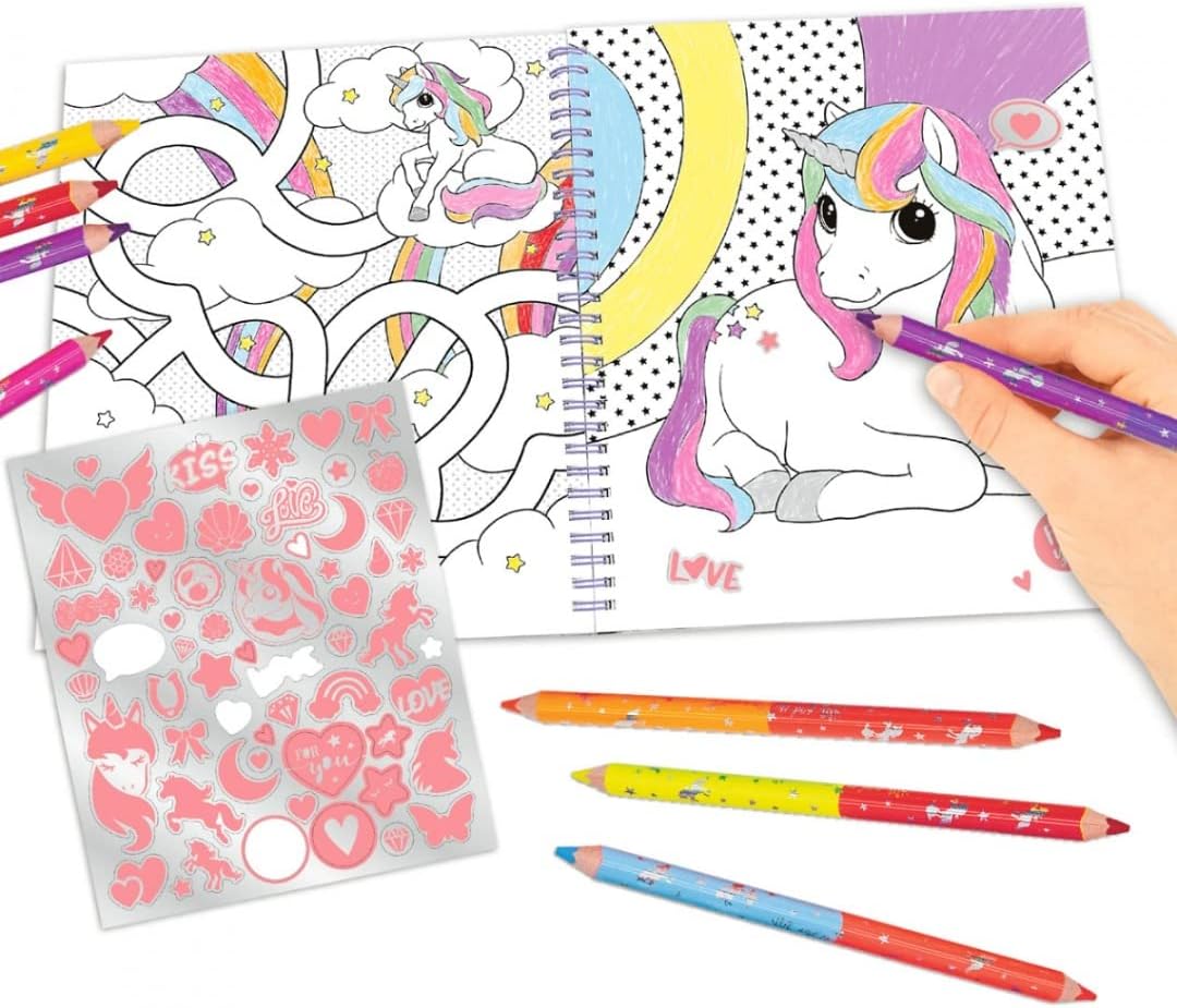 Depesche 11580 Ylvi Colouring Book with Unicorn Sequins, Colouring and Sticker Book with 40 Pages for Colouring and Colouring, Includes Numerous Stickers, Approx. 24 x 20.5 cm