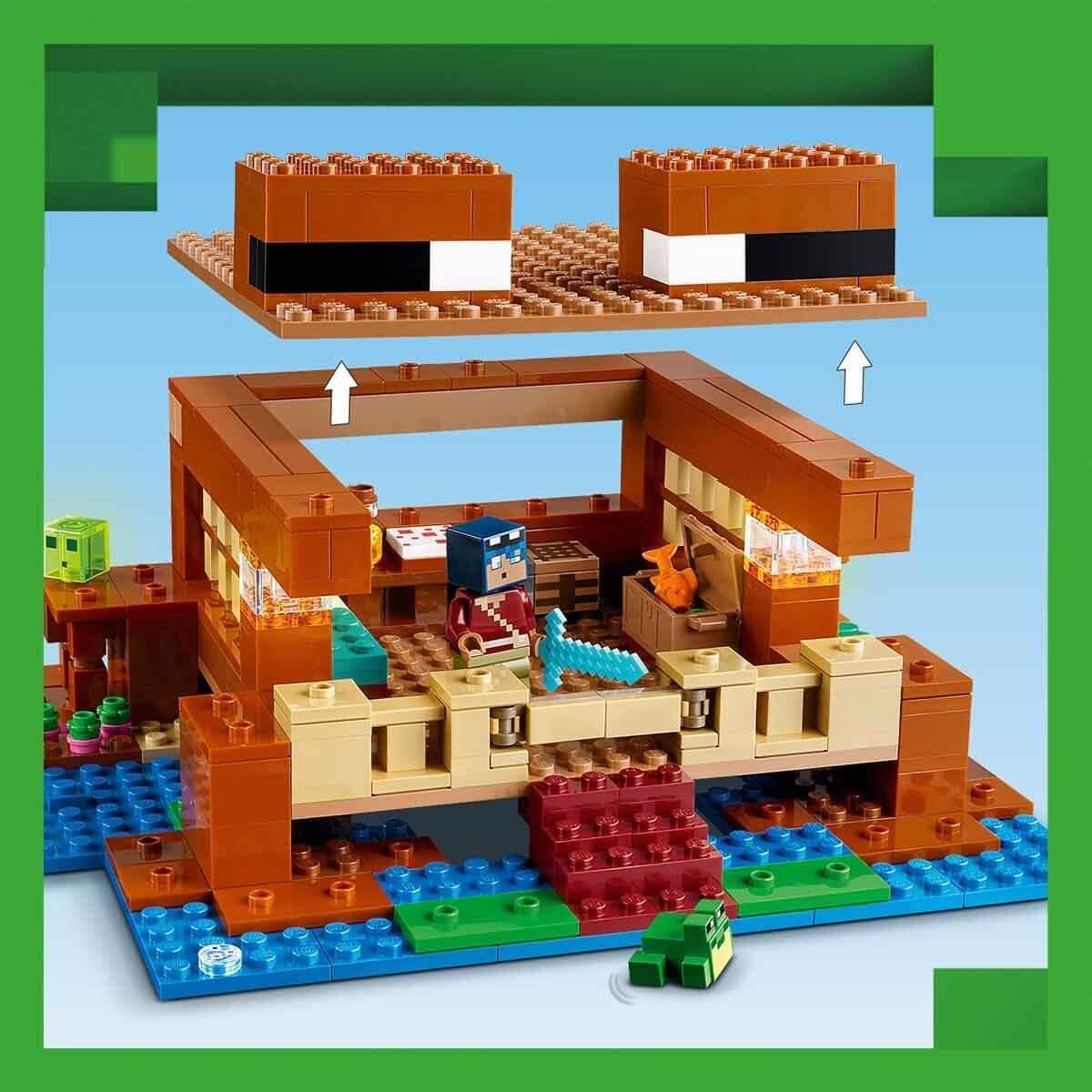 LEGO Minecraft The Frog House, Toy House with Figures Including Zombie, Slime and Drowner, Plus Accessories such as Toy Boat and Workbench, Gift for Boys and Girls from 8 Years 21256