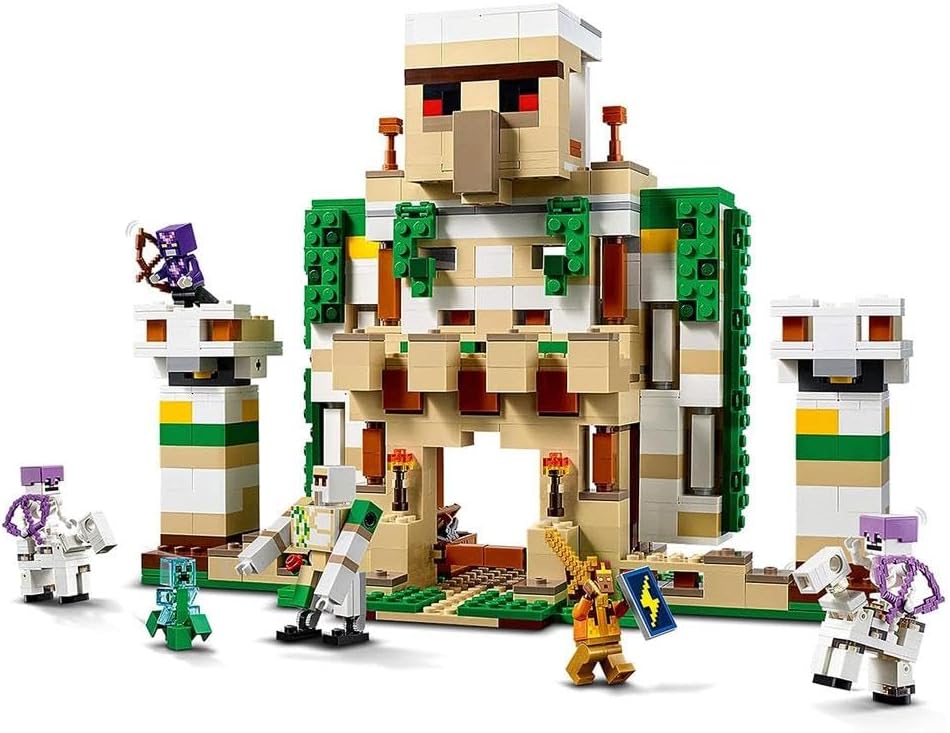 LEGO 21250 Minecraft The Iron Golem Fortress, Buildable Castle Toy, Convertible into a Large Figure, with 7 Figures Including Crystal Knight, Skeleton Rider and A Loaded Creeper