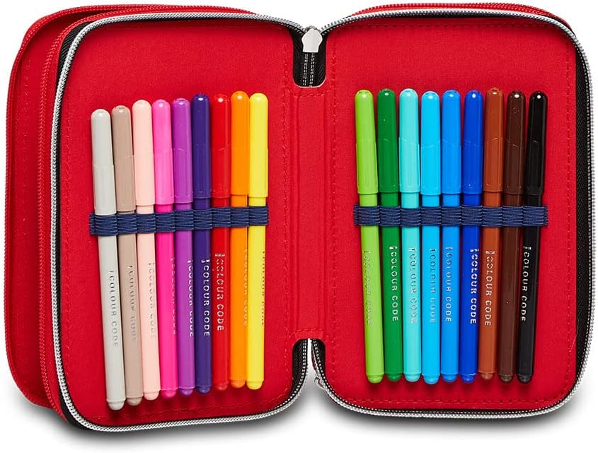 Seven Pencil Case, Multicoloured, Pencil Case for Stationery, Case with Pens, Ballpoint Pens, & More, 3 Compartments, Girls & Boys, School - Elementary School, XXL, THE AVENGERS, blue, School