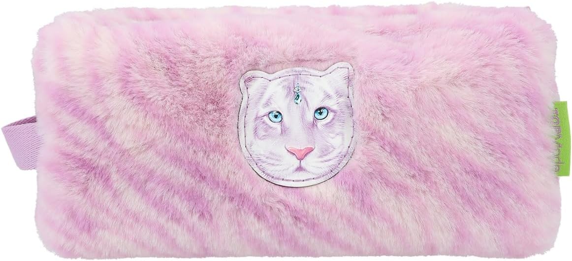 Depesche 12500 TOPModel Fantasy Tiger - Cosmetic Bag Made of Plush Fur in Lavender, Beauty Case with Zip, Black, black