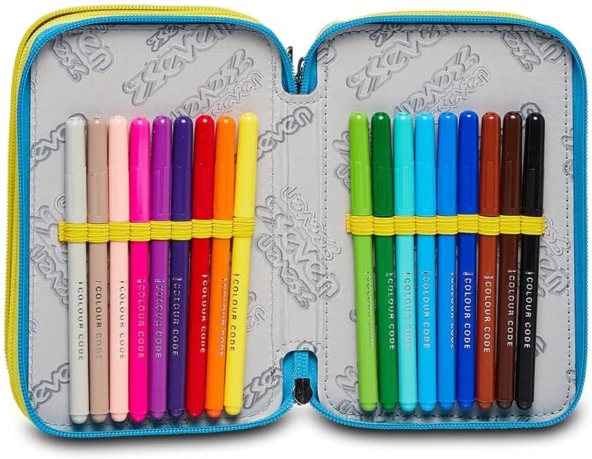 Seven Pencil Case, Multicoloured, Pencil Case for Stationery, Case with Pens, Ballpoint Pens, & More, 3 Compartments, Girls & Boys, School - Primary School, XXL, Abstract Graffity Boy, black, School