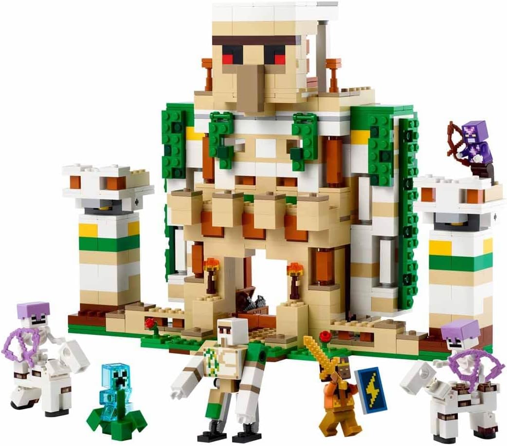 LEGO 21250 Minecraft The Iron Golem Fortress, Buildable Castle Toy, Convertible into a Large Figure, with 7 Figures Including Crystal Knight, Skeleton Rider and A Loaded Creeper