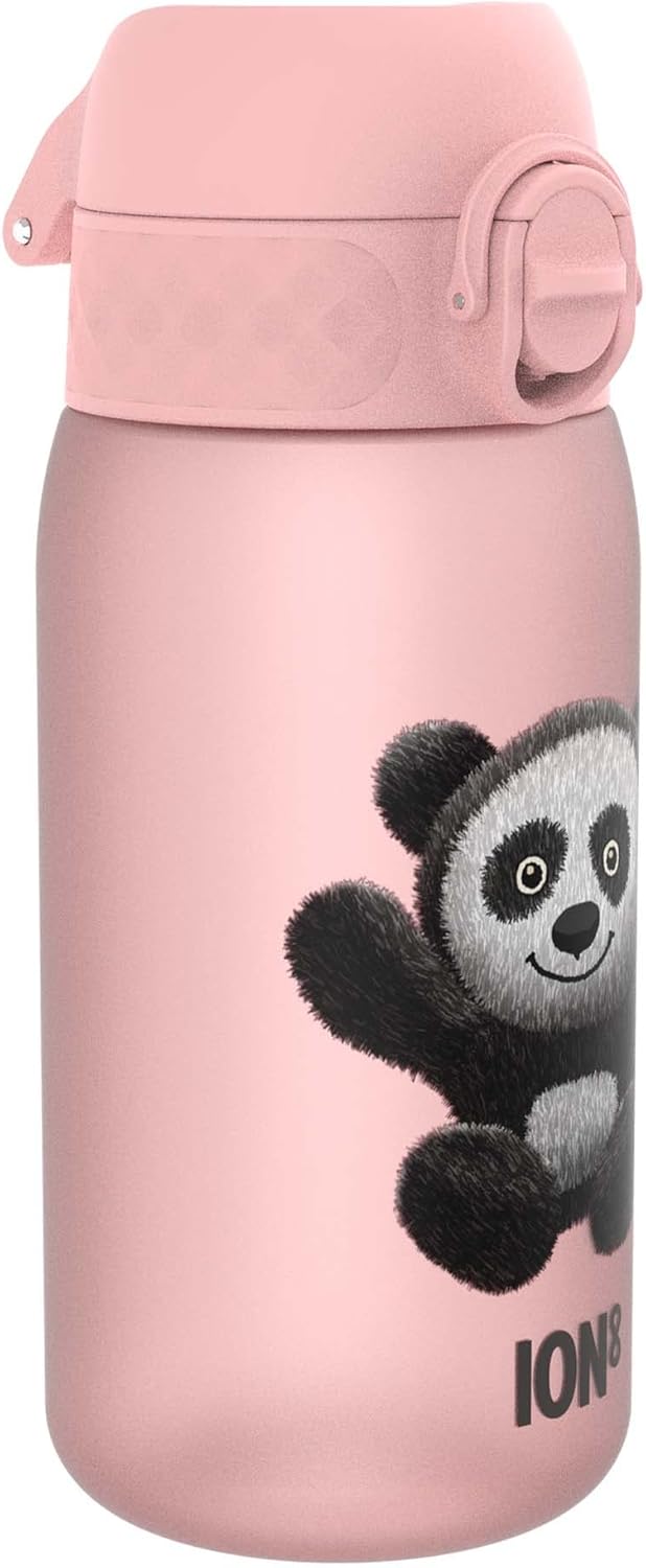 ION8 Children's Water Bottle, 350 ml, Leak-Proof, One-Handed Opening, Secure Locking, Dishwasher Safe, BPA-Free, Carry Handle, Flip Lid, Easy to Clean, Climate Neutral, Panda Design