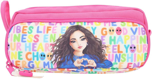 Depesche 11971 TOPModel SelfLove Fan Pencil Case with Model Motif and Font Design, Pink with 4 Compartments and Zip, multicoloured, pencil case