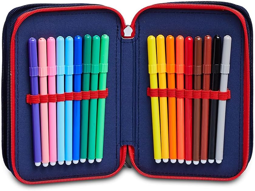 Seven Pencil Case, Multicoloured, Sustainable Fabric, Pencil Case for Stationery, with Pens, Ballpoint Pen & More, 3 Compartments, Girls & Boys, School & Primary School, XXL Spiderman Marvel, blue,